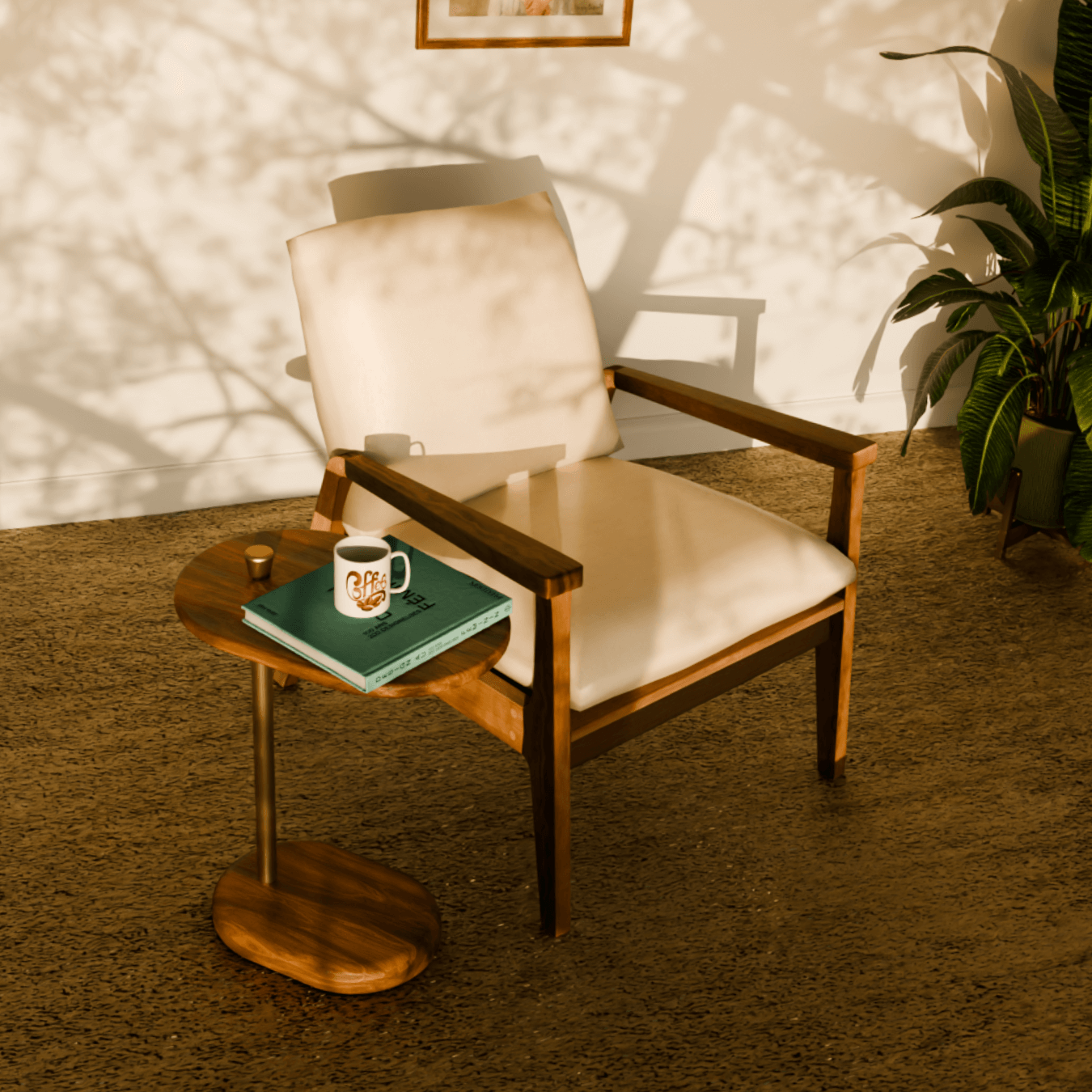 Versatile teak wood and brass accent table, perfect beside a sofa, armchair, or bed.