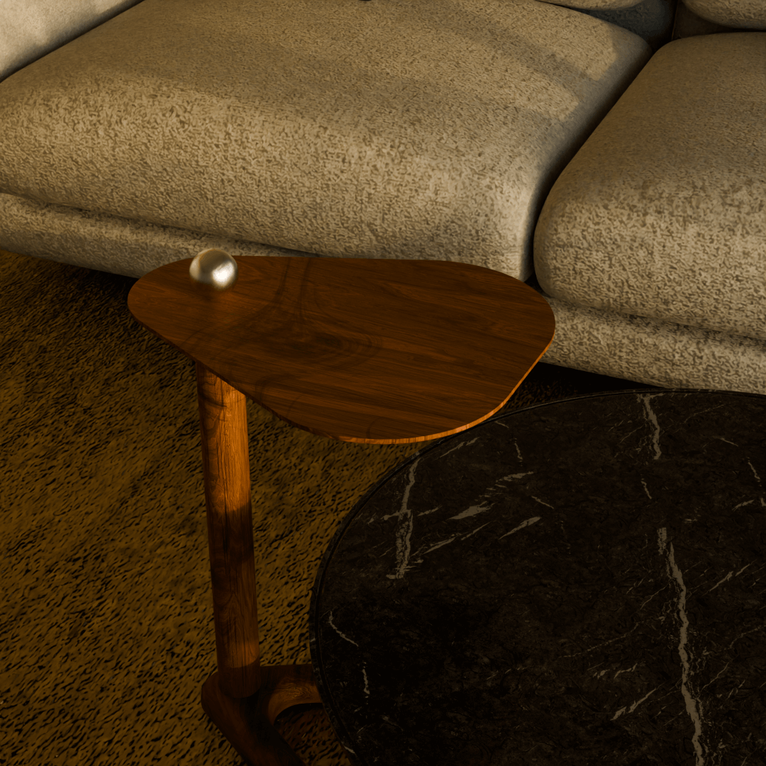 Designer accent side table Trilo used as a sofa side table and nesting table in a modern home interior