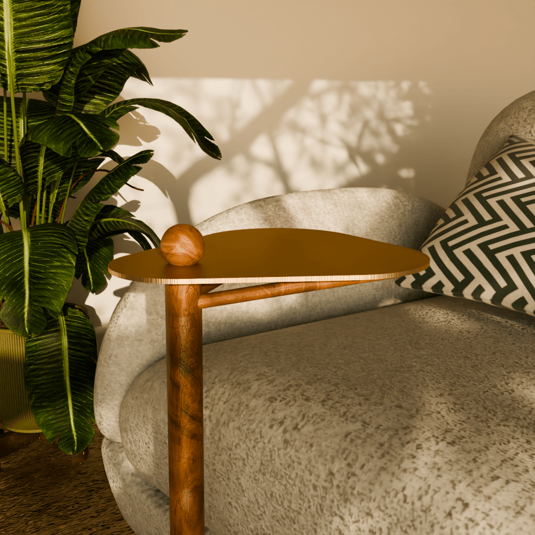 Trilo side table sculptural detail giving stability to the top
