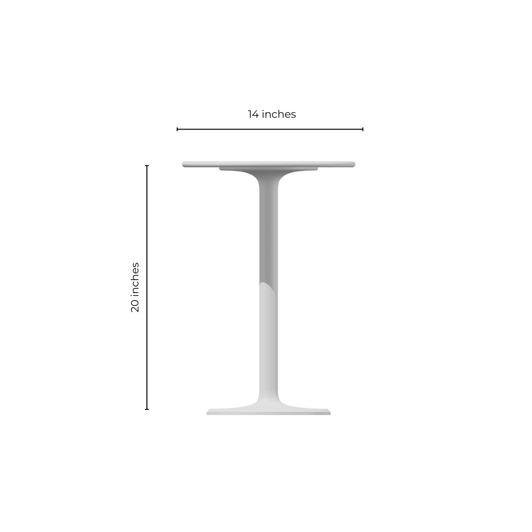 luna side table front view with dimensions 